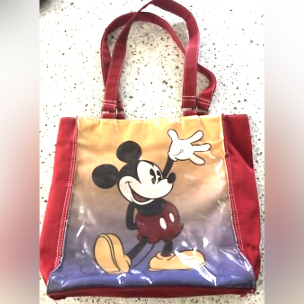 Vintage Disney Red Beaded Iconic Mickey Mouse Tote Bag Purse Lined HTF Durable